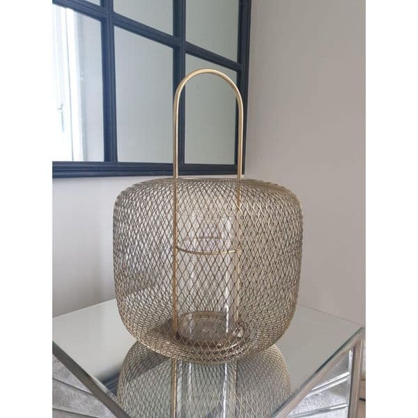 Cage Lantern In Champagne Gold Finish