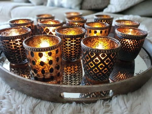 Capri Diamond Tealight Holder In Bronze