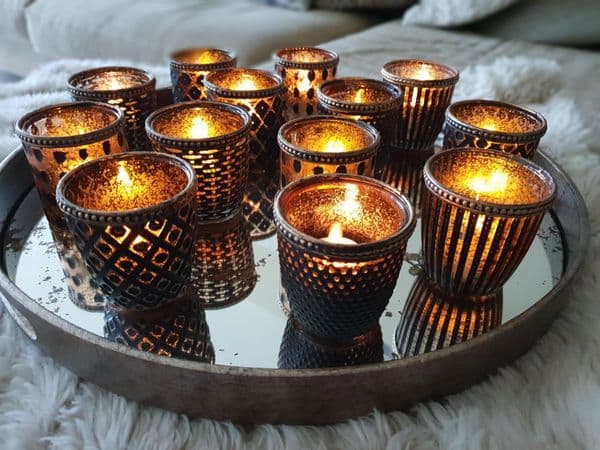 Capri Ribbed Tealight Holder In Bronze Finish