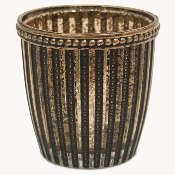Capri Ribbed Tealight Holder In Bronze Finish