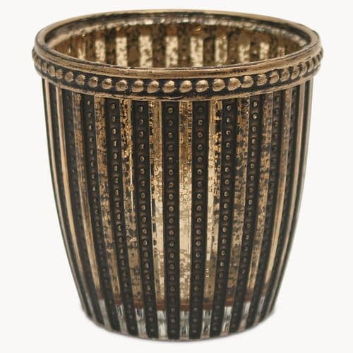 Capri Ribbed Tealight Holder In Bronze Finish