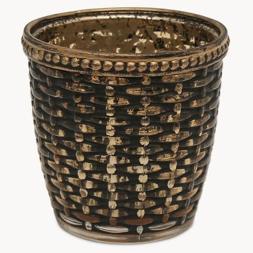 Capri Weaved Tealight Holder In Bronze Finish
