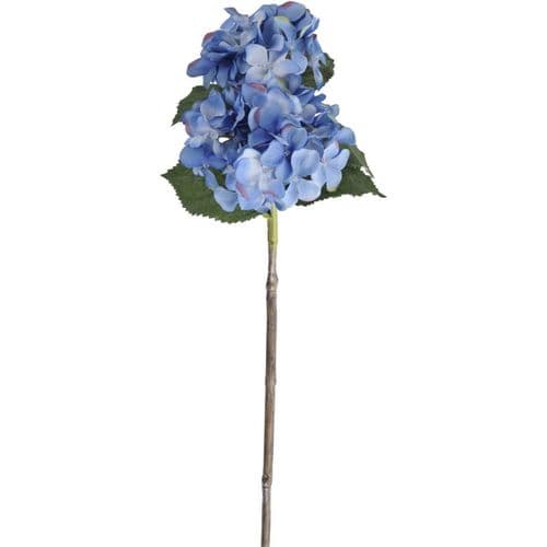 Faux Blue Hydrangea With Leaves 71cm