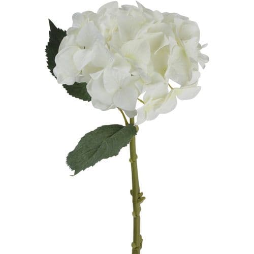Faux White Hydrangea With Leaves 47cm