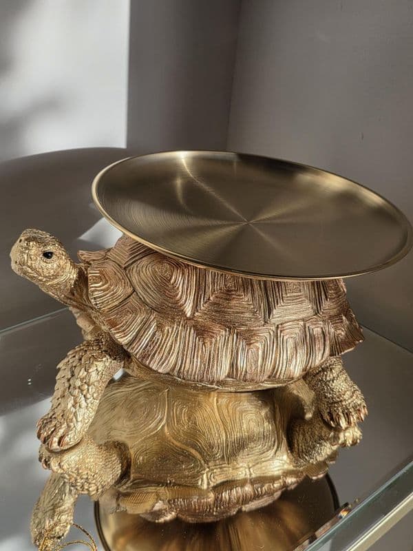 Gold And Bronze Tortoise With Gold Tray