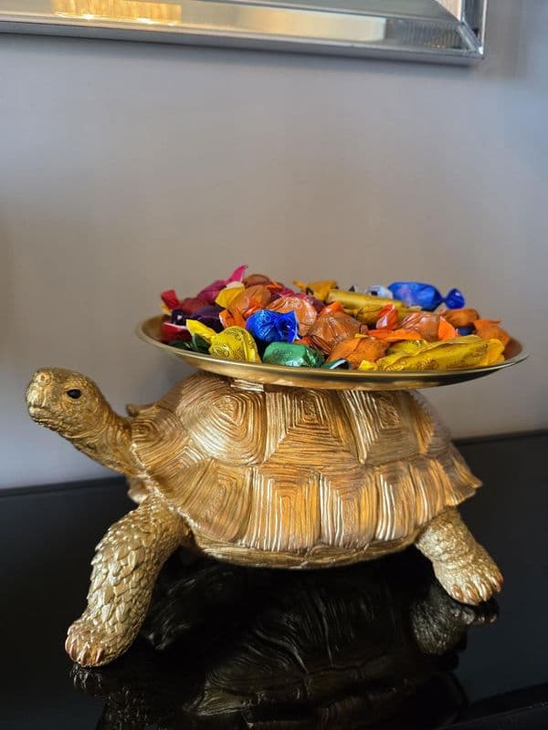 Gold And Bronze Tortoise With Gold Tray