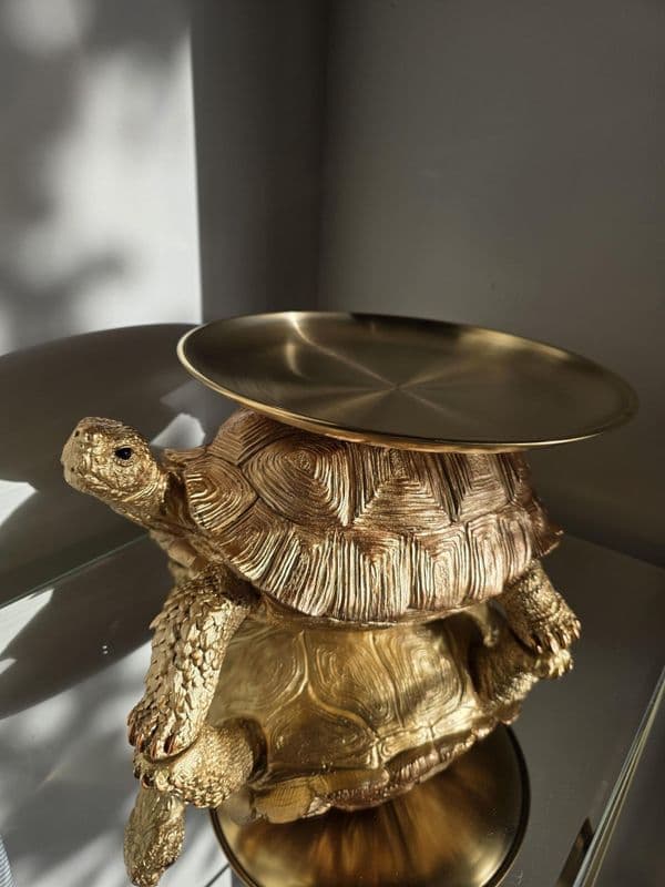Gold And Bronze Tortoise With Gold Tray