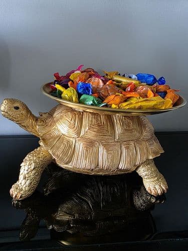 Gold And Bronze Tortoise With Gold Tray