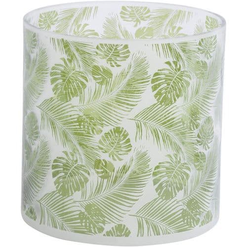 Green And White Leaf Glass Hurricane