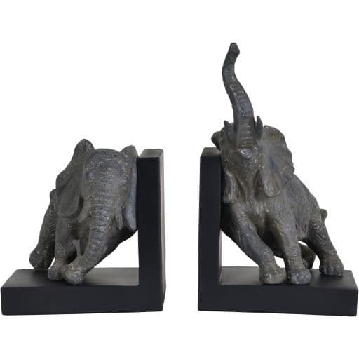 Grey Elephant Resin Bookends on Black Base