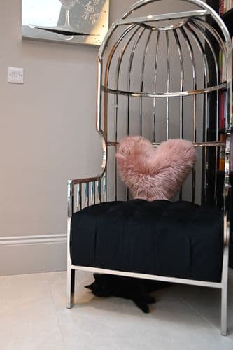 Heart Shaped Sheepskin Cushion In Dusky Pink