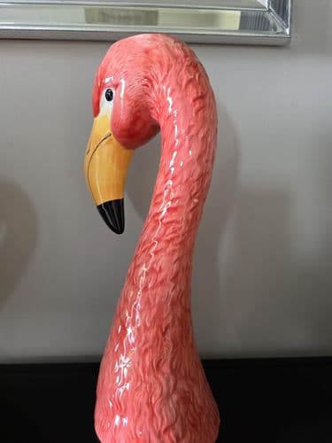 Large Ceramic Pink Flamingo Head Vase