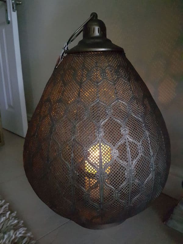 Large Filigree Ovate Lantern In Burnished Gold