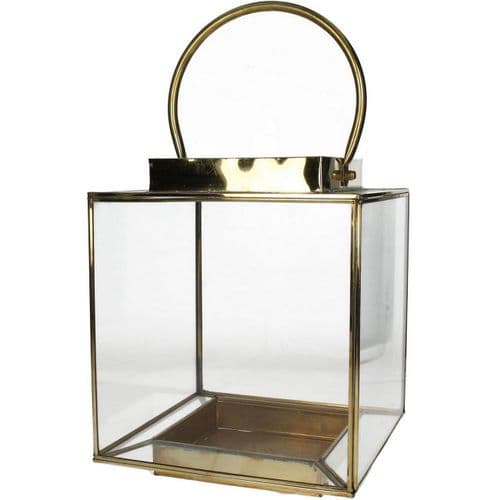 Large Glass Lantern In  Antique Gold Finish