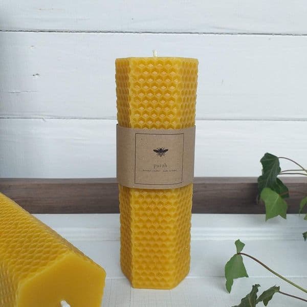 Large Hexagon Design Pure Beeswax Candle (Unboxed)