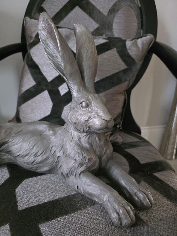 Lying Grey Resin Hare