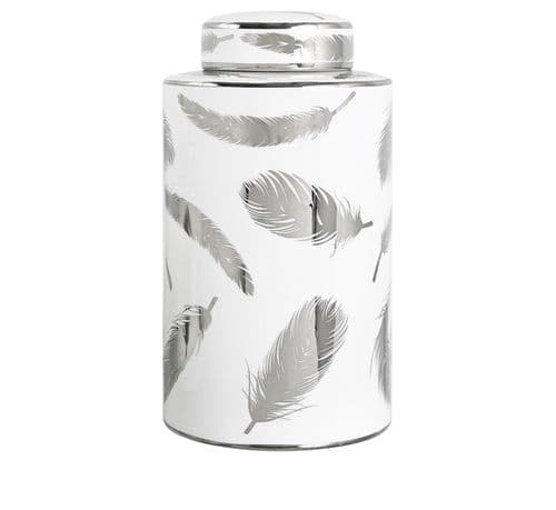 Medium White & Silver Leaf Ginger Jar 30cm