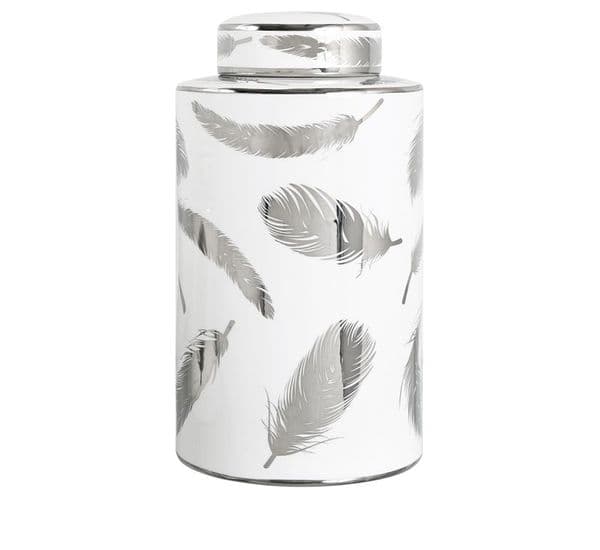 Medium White & Silver Leaf Ginger Jar 30cm