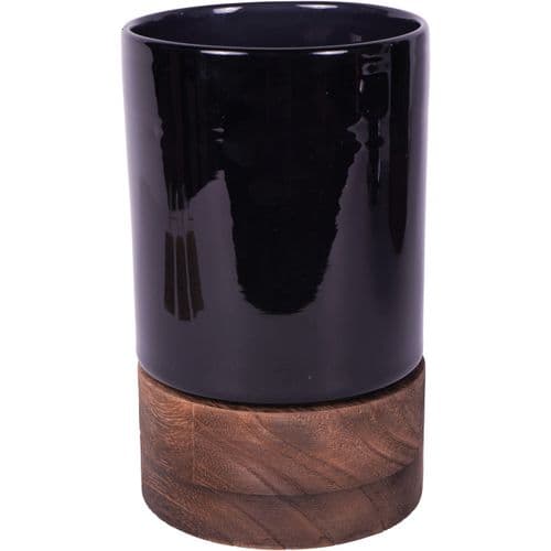 Noir Glass Votive Vase With Wooden Base 20.5cm