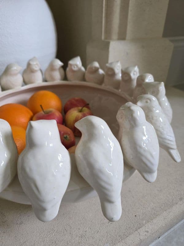Oatmeal Ceramic Flock Of Birds Bowl