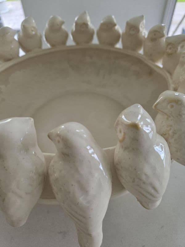 Oatmeal Ceramic Flock Of Birds Bowl