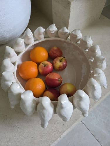 Oatmeal Ceramic Flock Of Birds Bowl