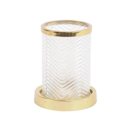 Polished Gold And Glass Chevron Hurricane Small