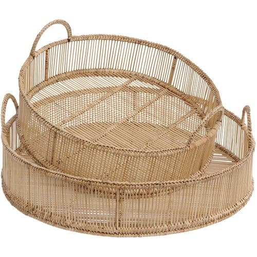 Seminyak Set Of 2 Natural Rattan & Bamboo Round Trays