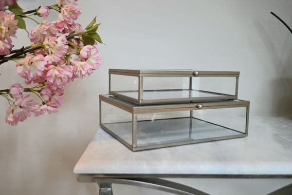 Set of 2 White Marble Effect Boxes with Silver Frame