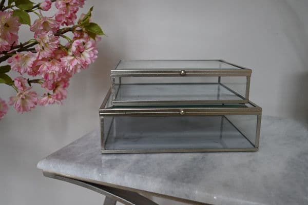 Set of 2 White Marble Effect Boxes with Silver Frame