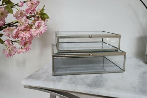 Set of 2 White Marble Effect Boxes with Silver Frame