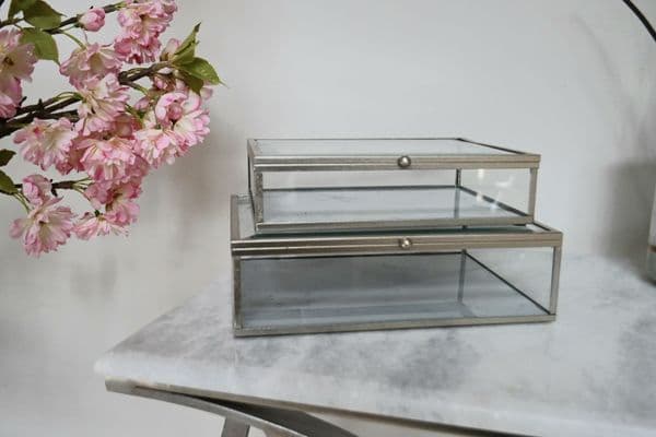 Set of 2 White Marble Effect Boxes with Silver Frame