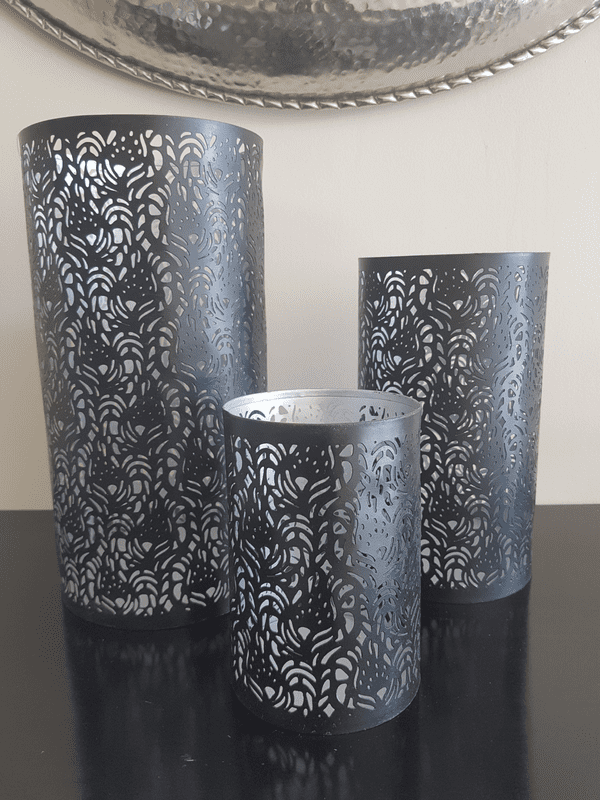 Set Of 3 Black Round Tealight Holders