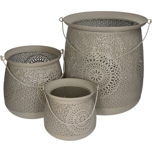 Set of 3 Iron Lanterns in Ivory