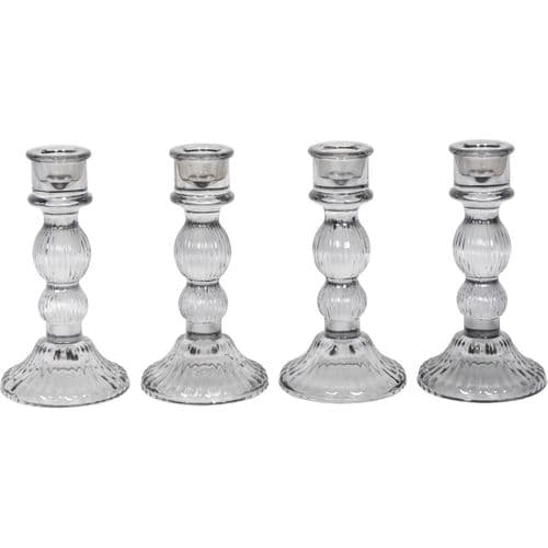 Set of 4 Grey Glass Candlesticks