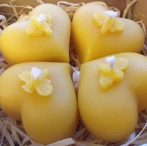 Set of 4 Heart Tealight Pure Beeswax Candles (Boxed)