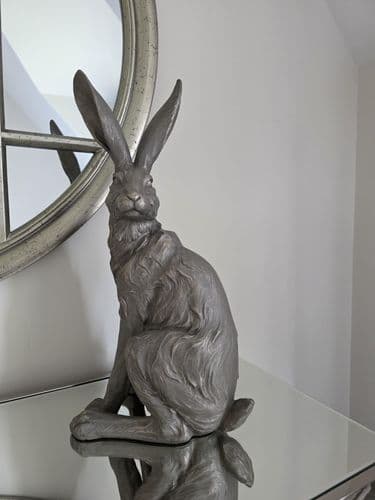 Sitting Grey Resin Hare