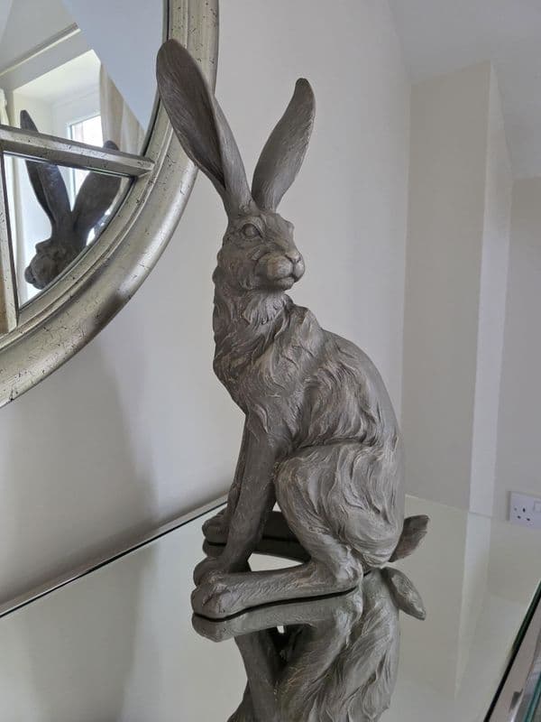 Sitting Grey Resin Hare