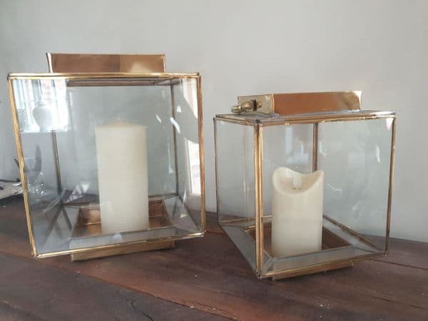 Small Glass Lantern In Antique Gold Finish