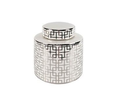 Small White & Silver Ginger Jar