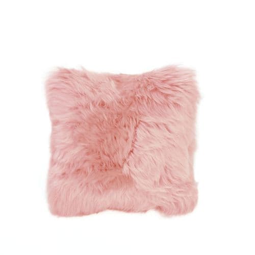 Square Shaped Sheepskin Cushion In Dusky Pink