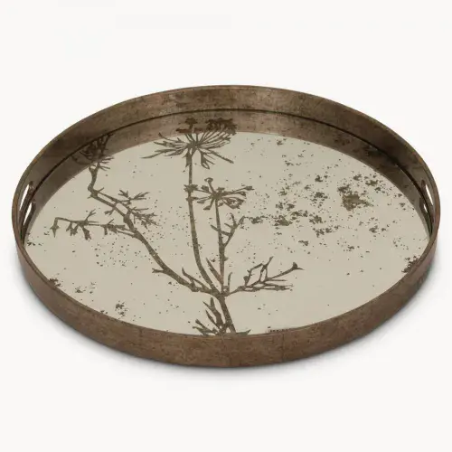Waltham Round Mirrored Cow Parsley Tray - Small