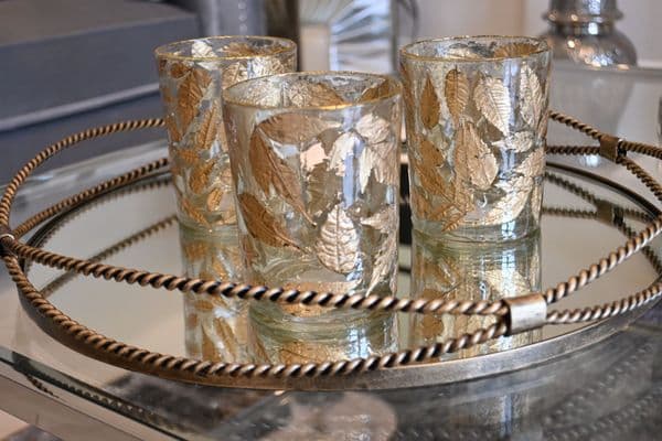 Ziva Large Tealight Holder with Gold Leaves