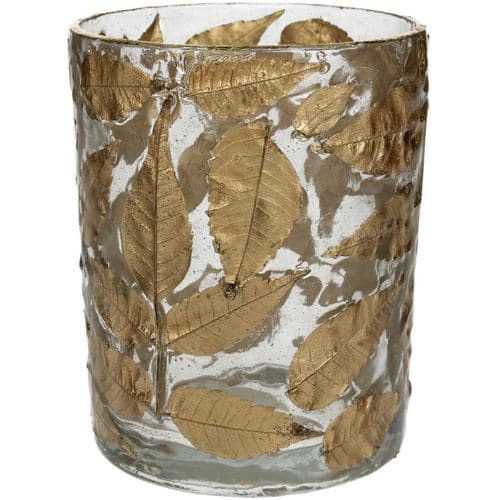 Ziva Large Tealight Holder with Gold Leaves