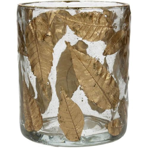 Ziva Small Tealight Holder With Gold Leaves