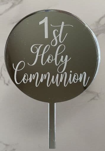 1st holy communion mirrored acrylic paddle cake topper