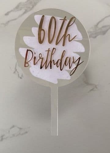 60th Birthday with paint splash clear acrylic cake paddle topper