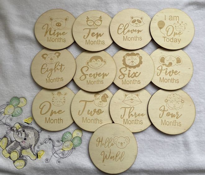 Baby Milestone set of 13 wooden discs