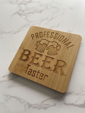 Beer taster theme square wooden coaster