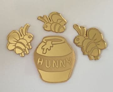 Bees and honey pot set acrylic or wood cake charms